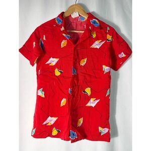 Credentials Vintage Red Abstract Print Short Sleeve Button Up Shirt Men's L